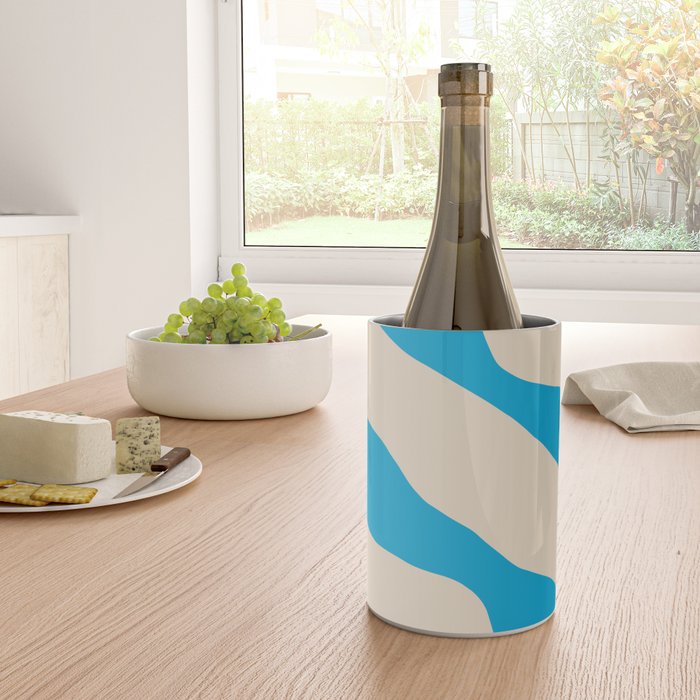 Organic Forms Minimal Abstract Blue and Beige Pattern Wine Chiller Gallery Image 4