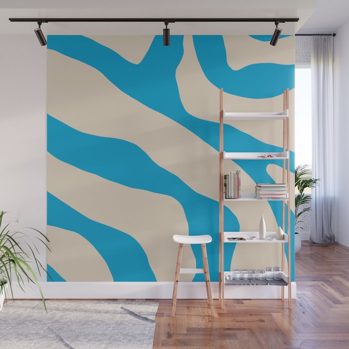 Organic Forms Minimal Abstract Blue and Beige Pattern Wall Mural Gallery Image 1