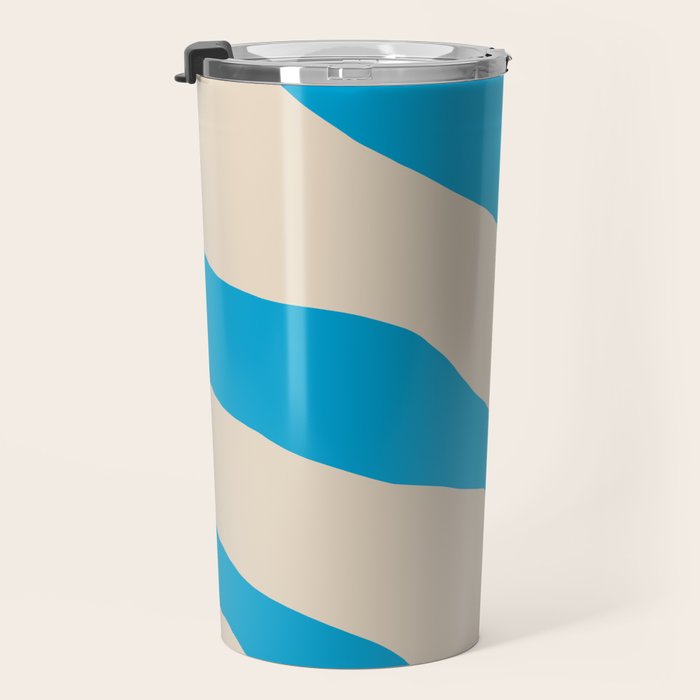Organic Forms Minimal Abstract Blue and Beige Pattern Travel Mug Gallery Image 3