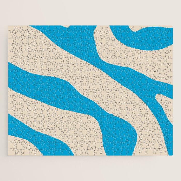 Organic Forms Minimal Abstract Blue and Beige Pattern Jigsaw Puzzle Gallery Image 1