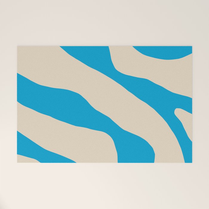 Organic Forms Minimal Abstract Blue and Beige Pattern Welcome Mat Gallery Image 1