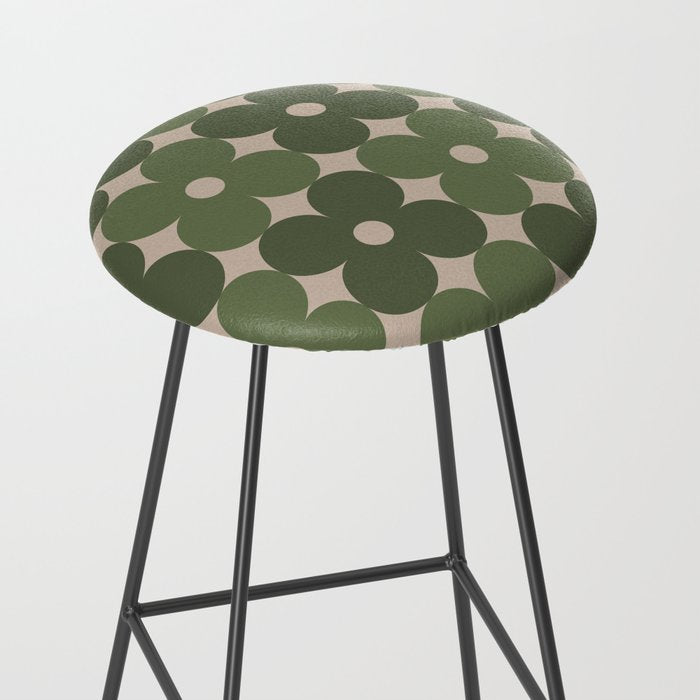 Retro Flower Geometric Pattern in Green Tones Stool Gallery Image 2
