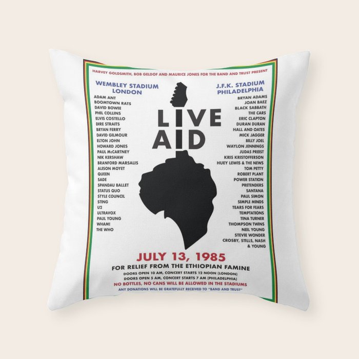 Live Aid 1985 Vintage JFK & Wembley Stadium Concert Festival Gig Advertising Music Poster Throw Pillow Gallery Image 1