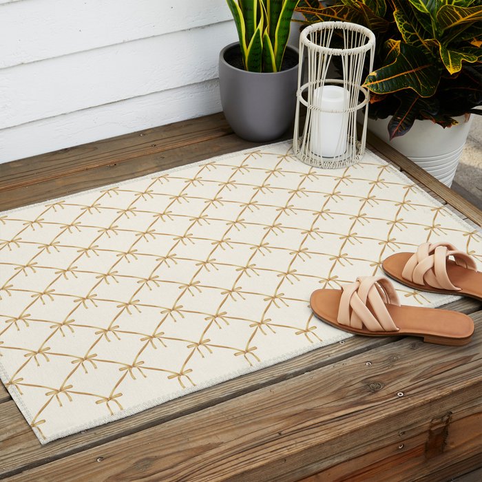 Bows & Ribbons Pattern III Neutral Outdoor Rug Gallery Image 2