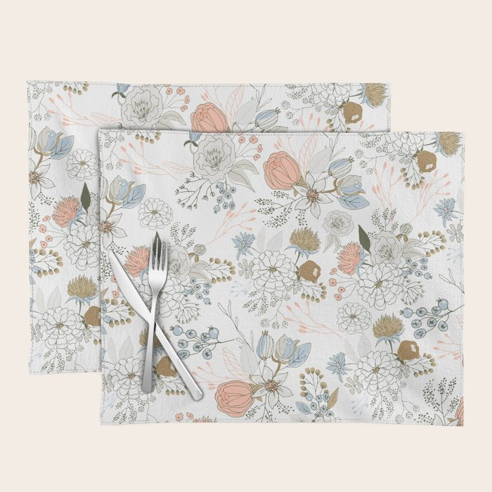 Elegant abstract coral pastel blue modern rustic floral Placemat Gallery Image 1