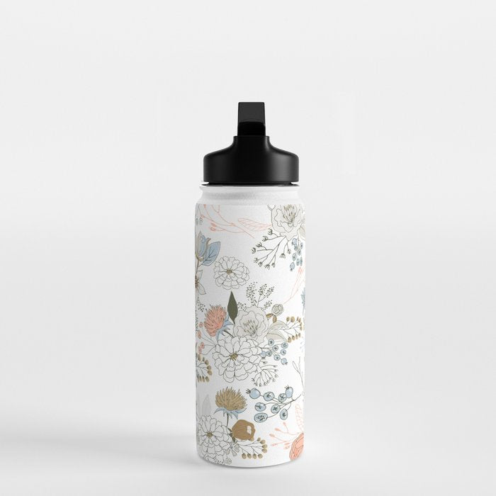 Elegant abstract coral pastel blue modern rustic floral Water Bottle Gallery Image 3