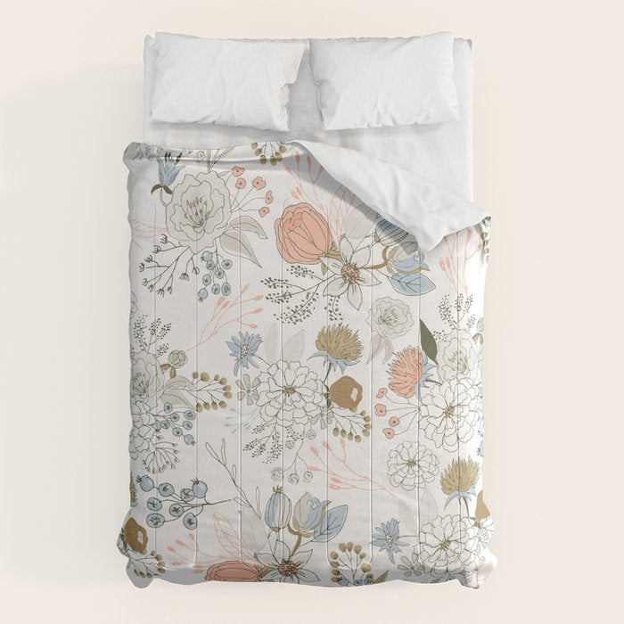 Elegant abstract coral pastel blue modern rustic floral Comforter Gallery Image 6