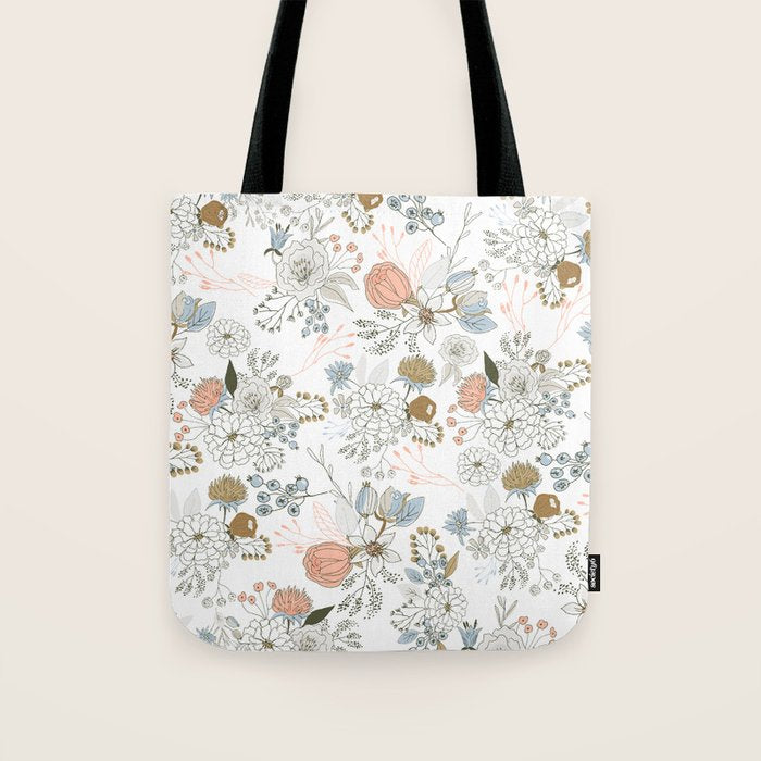 Elegant abstract coral pastel blue modern rustic floral Tote Bag Gallery Image 1
