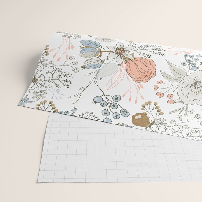 Elegant abstract coral pastel blue modern rustic floral Wrapping Paper Gallery Image 2