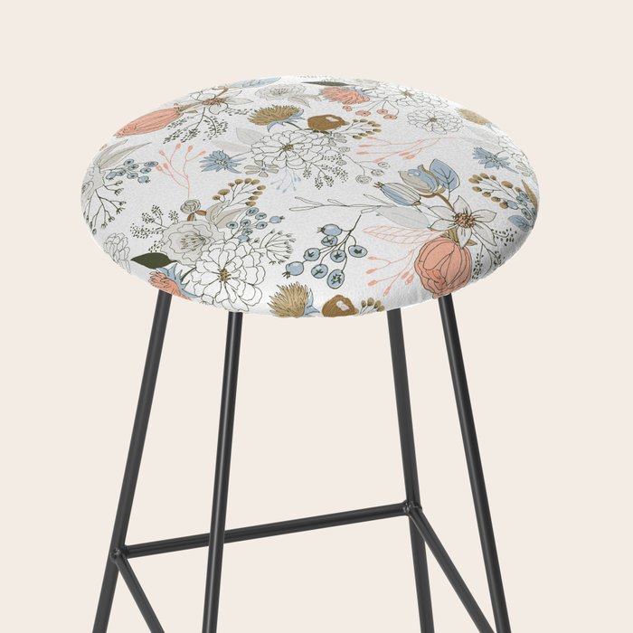 Elegant abstract coral pastel blue modern rustic floral Stool Gallery Image 2