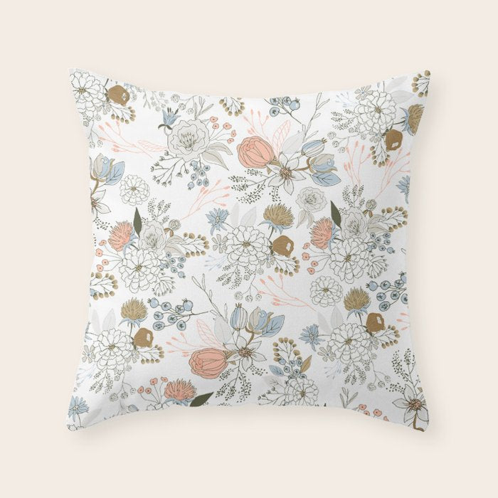 Elegant abstract coral pastel blue modern rustic floral Throw Pillow Gallery Image 6