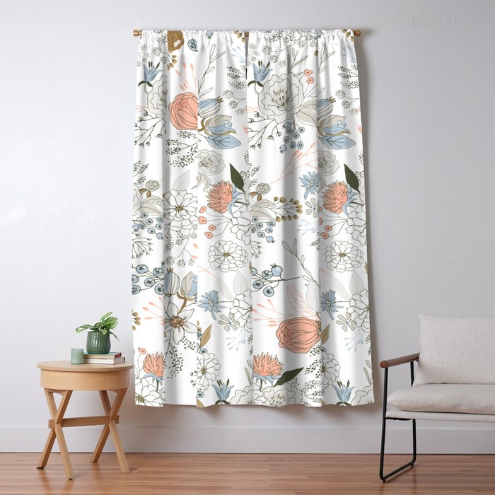 Elegant abstract coral pastel blue modern rustic floral Window Curtain Gallery Image 1