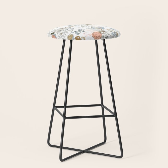 Elegant abstract coral pastel blue modern rustic floral Stool Gallery Image 1