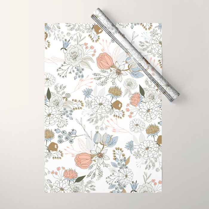 Elegant abstract coral pastel blue modern rustic floral Wrapping Paper Gallery Image 1