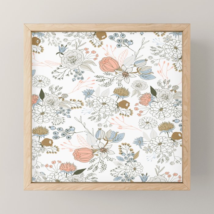 Elegant abstract coral pastel blue modern rustic floral Mini Art Print Gallery Image 1