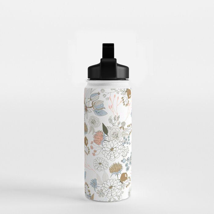 Elegant abstract coral pastel blue modern rustic floral Water Bottle Gallery Image 2