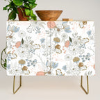 Elegant abstract coral pastel blue modern rustic floral Credenza Gallery Image 1