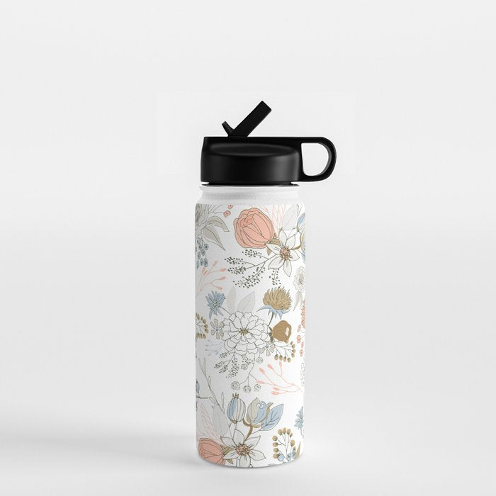 Elegant abstract coral pastel blue modern rustic floral Water Bottle Gallery Image 1