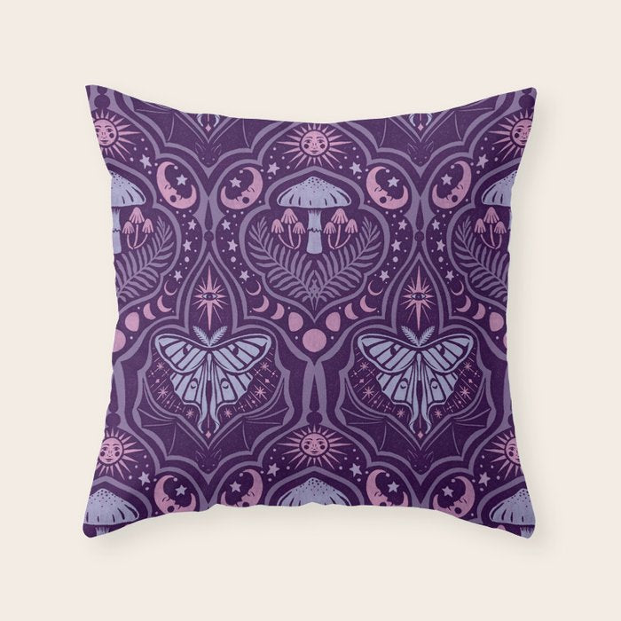 Celestial Forest Damask - Violet Throw Pillow Gallery Image 6
