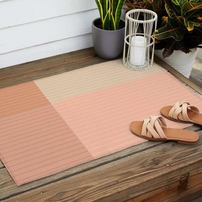 Color Block Line Abstract II Vintage Neutral Outdoor Rug Gallery Image 2