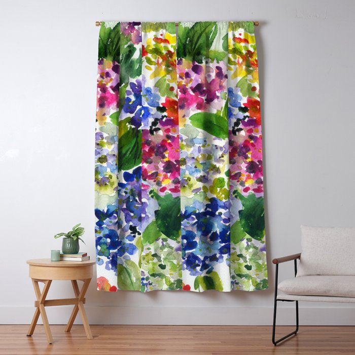 hydrangeas in green: watercolor flowers Window Curtain Gallery Image 1