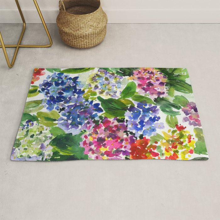 hydrangeas in green: watercolor flowers Rug Gallery Image 1