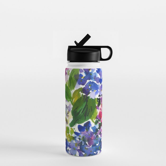hydrangeas in green: watercolor flowers Water Bottle Gallery Image 1