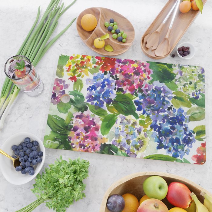 hydrangeas in green: watercolor flowers Cutting Board Gallery Image 2
