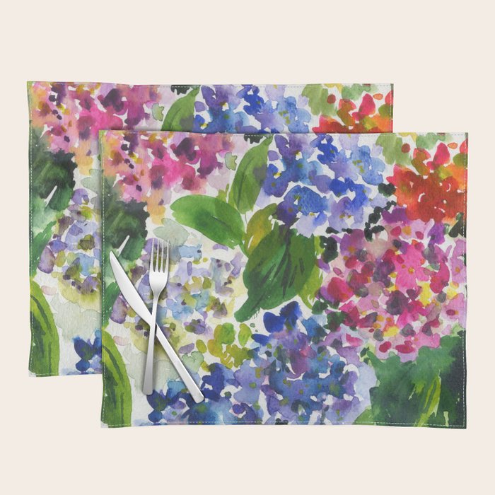 hydrangeas in green: watercolor flowers Placemat Gallery Image 1