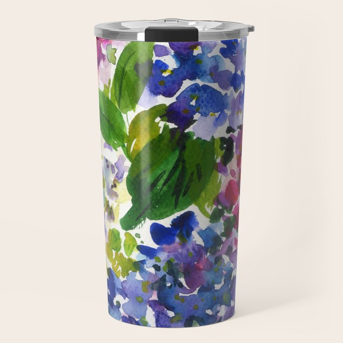 hydrangeas in green: watercolor flowers Travel Mug Gallery Image 1