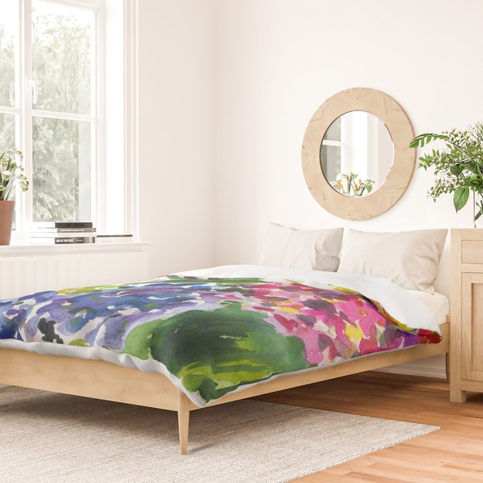 hydrangeas in green: watercolor flowers Duvet Cover Gallery Image 2