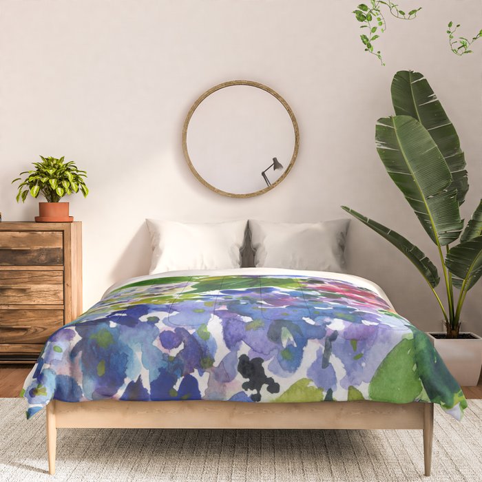 hydrangeas in green: watercolor flowers Comforter Gallery Image 3