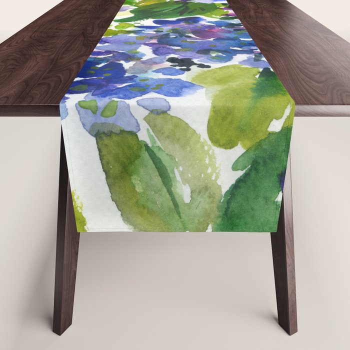 hydrangeas in green: watercolor flowers Table Runner Gallery Image 1