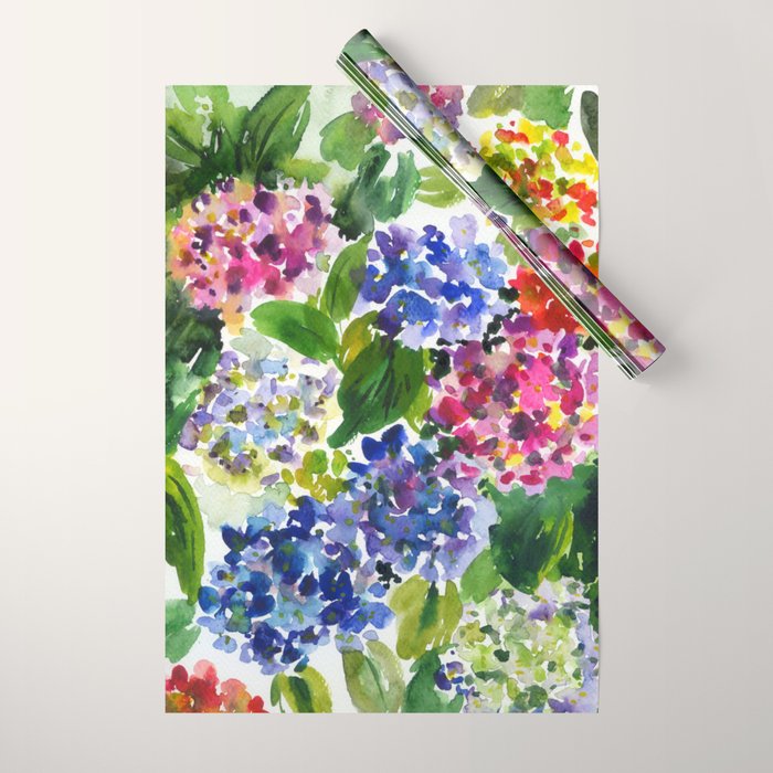 hydrangeas in green: watercolor flowers Wrapping Paper Gallery Image 1