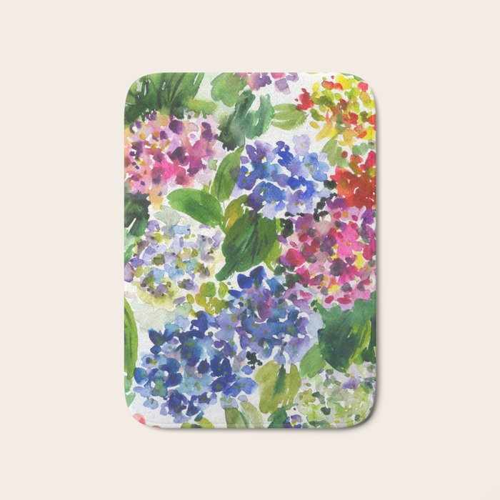 hydrangeas in green: watercolor flowers Bath Mat Gallery Image 1