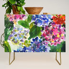 hydrangeas in green: watercolor flowers Credenza Gallery Image 1