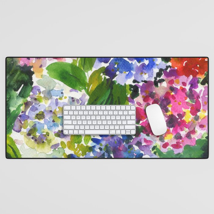hydrangeas in green: watercolor flowers Desk Mat Gallery Image 1