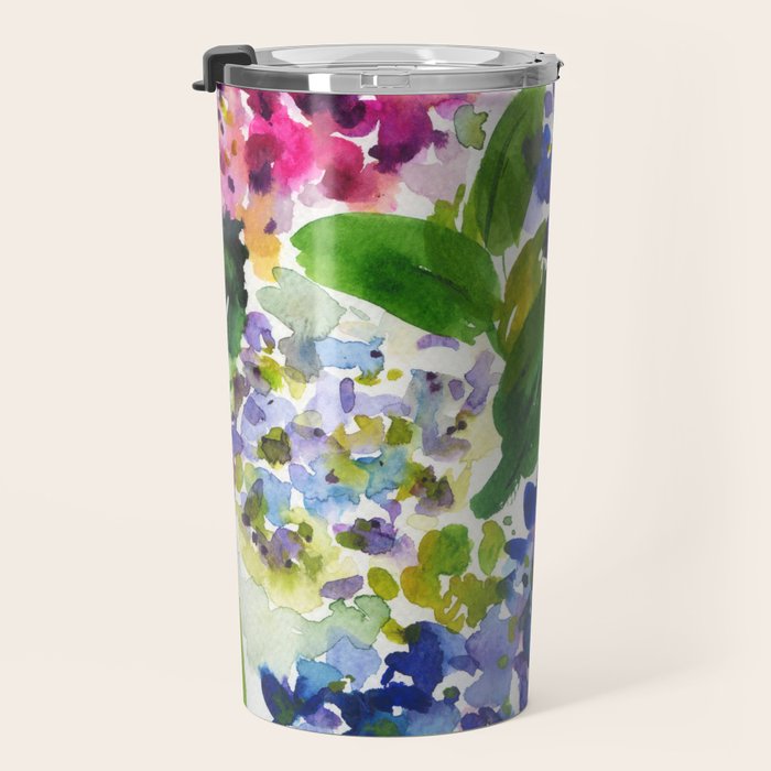 hydrangeas in green: watercolor flowers Travel Mug Gallery Image 3