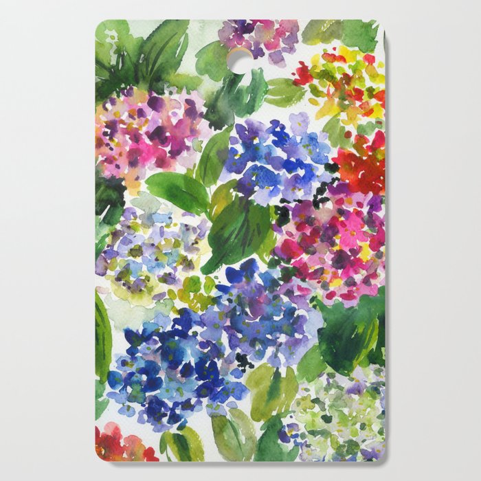 hydrangeas in green: watercolor flowers Cutting Board Gallery Image 1