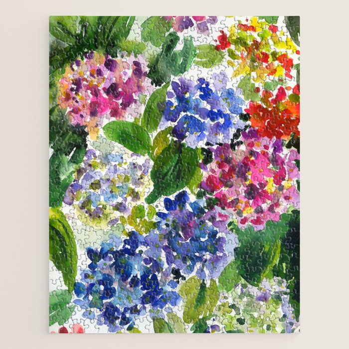 hydrangeas in green: watercolor flowers Jigsaw Puzzle Gallery Image 1