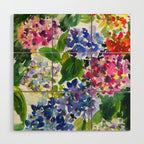 hydrangeas in green: watercolor flowers Wood Wall Art Gallery Image 1