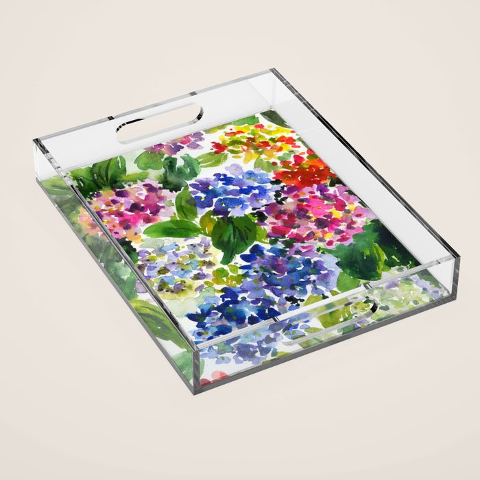 hydrangeas in green: watercolor flowers Acrylic Tray Gallery Image 1