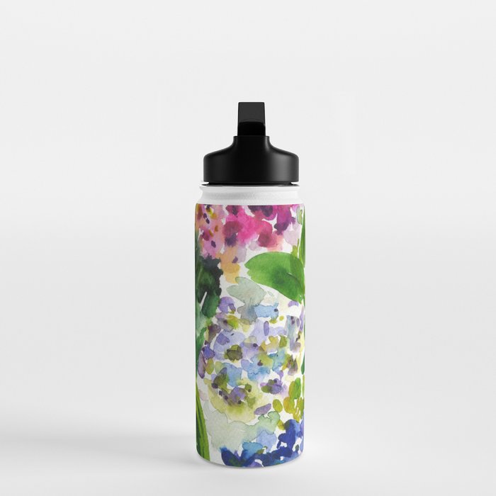 hydrangeas in green: watercolor flowers Water Bottle Gallery Image 3