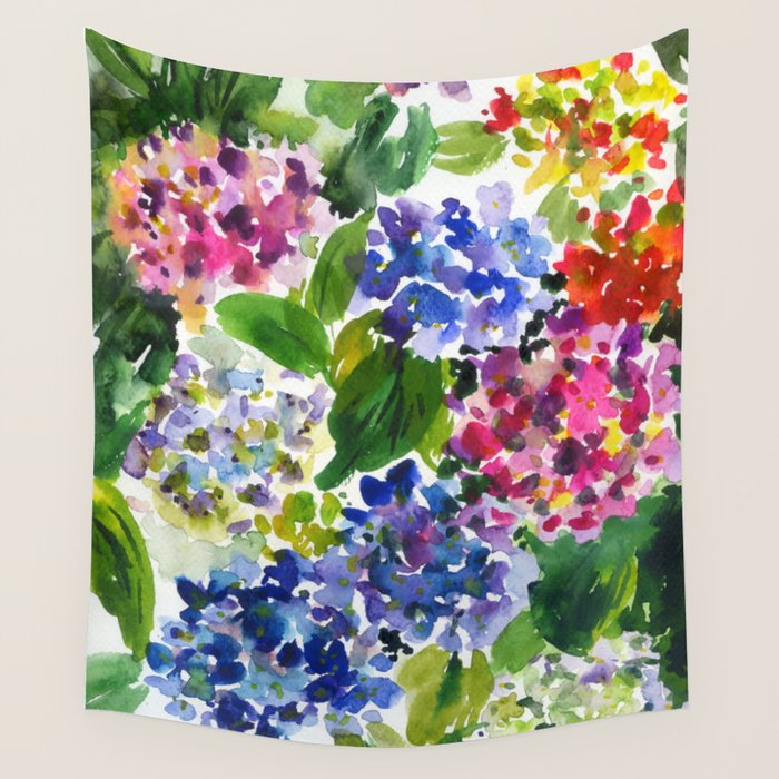 hydrangeas in green: watercolor flowers Wall Tapestry Gallery Image 4