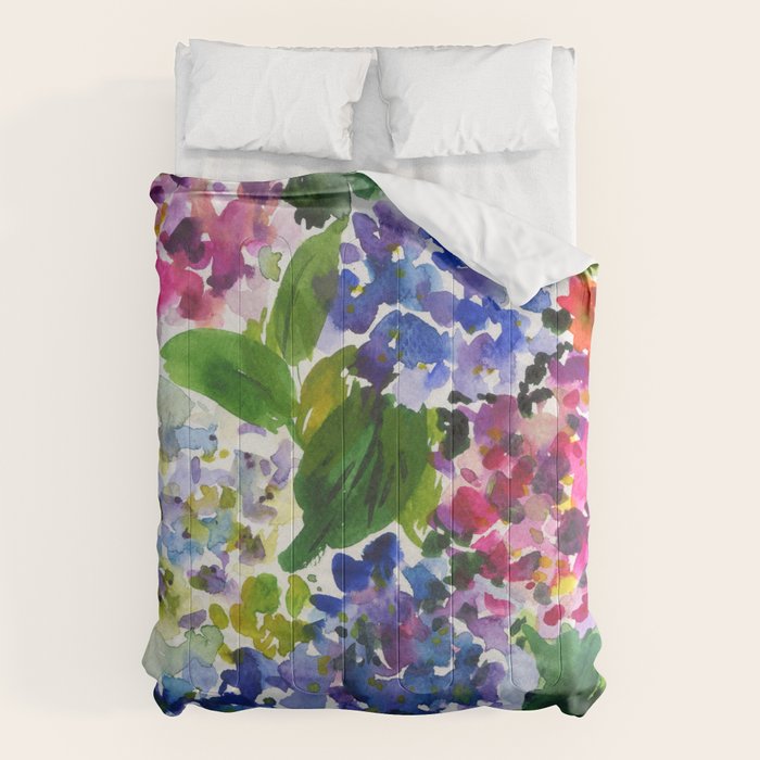 hydrangeas in green: watercolor flowers Comforter Gallery Image 6