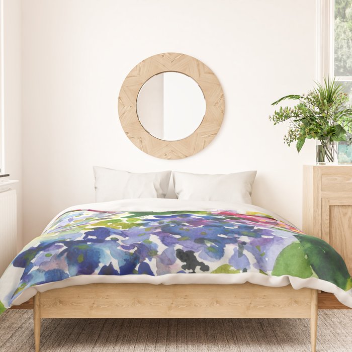 hydrangeas in green: watercolor flowers Duvet Cover Gallery Image 3