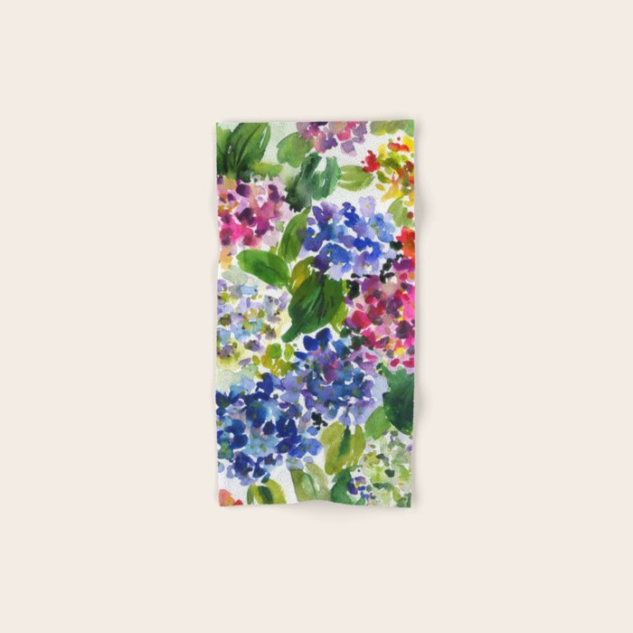 hydrangeas in green: watercolor flowers Bath Towel Gallery Image 1