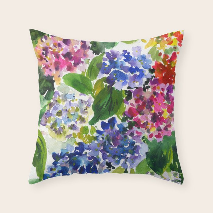 hydrangeas in green: watercolor flowers Throw Pillow Gallery Image 6