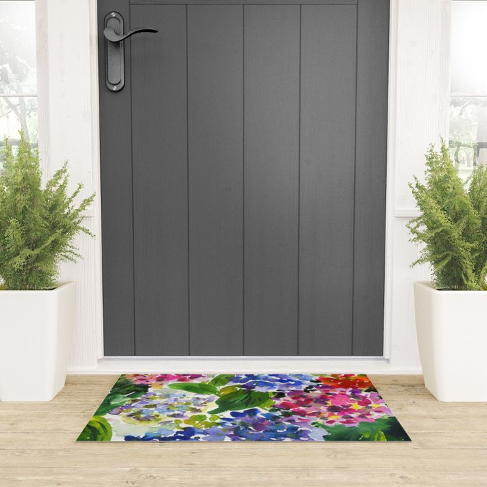 hydrangeas in green: watercolor flowers Welcome Mat Gallery Image 3