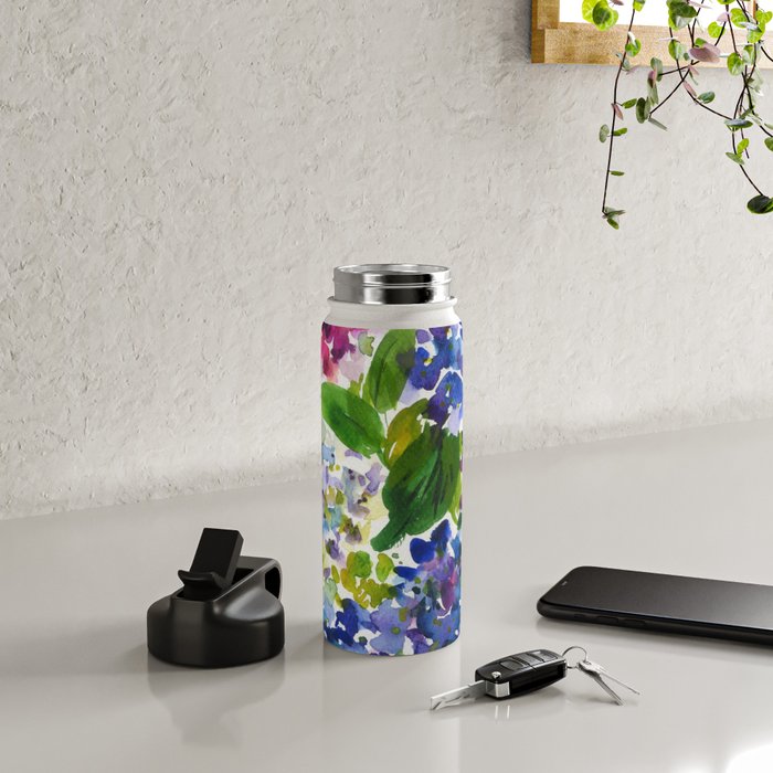 hydrangeas in green: watercolor flowers Water Bottle Gallery Image 4